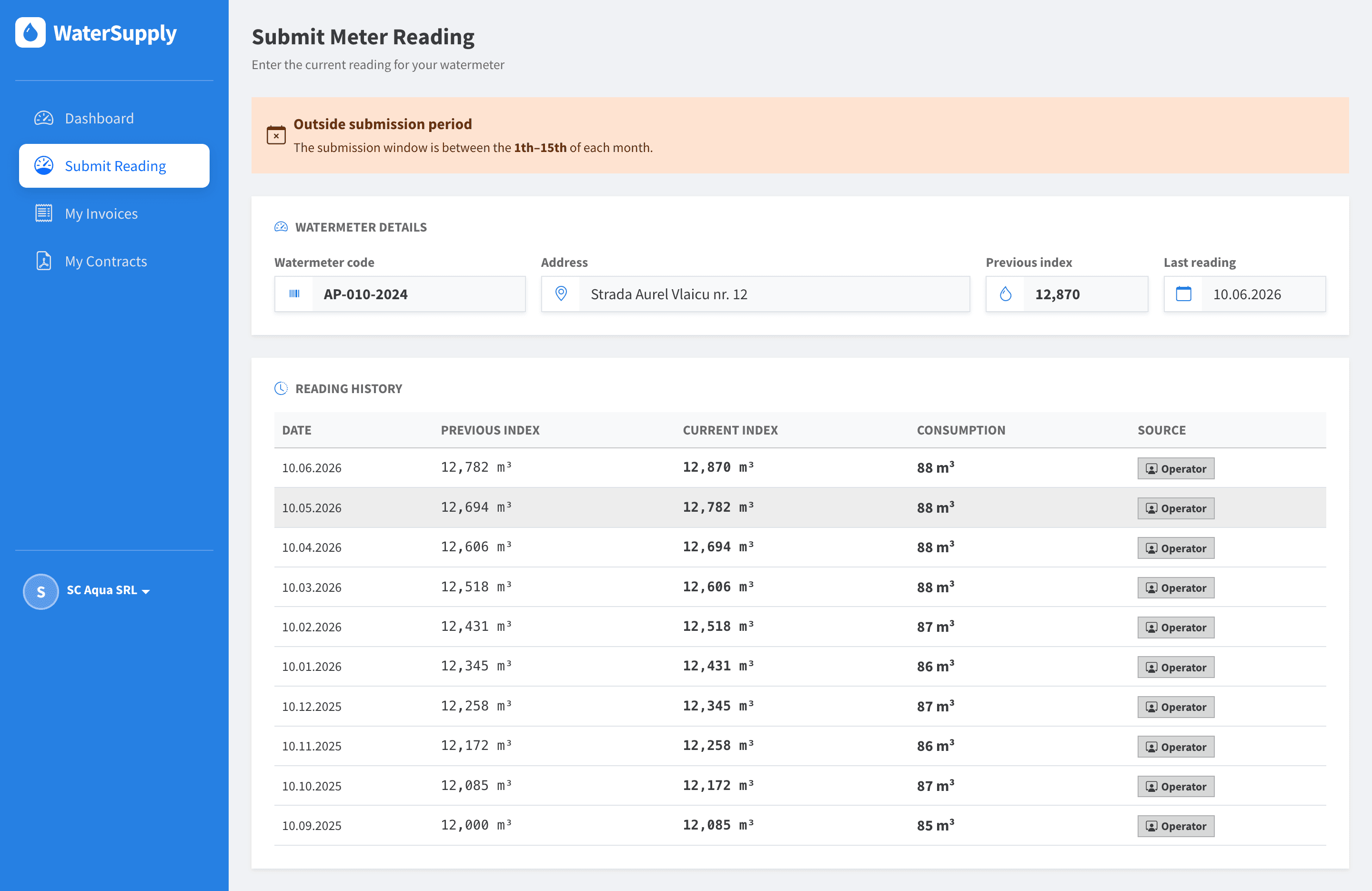 Submit Meter Reading