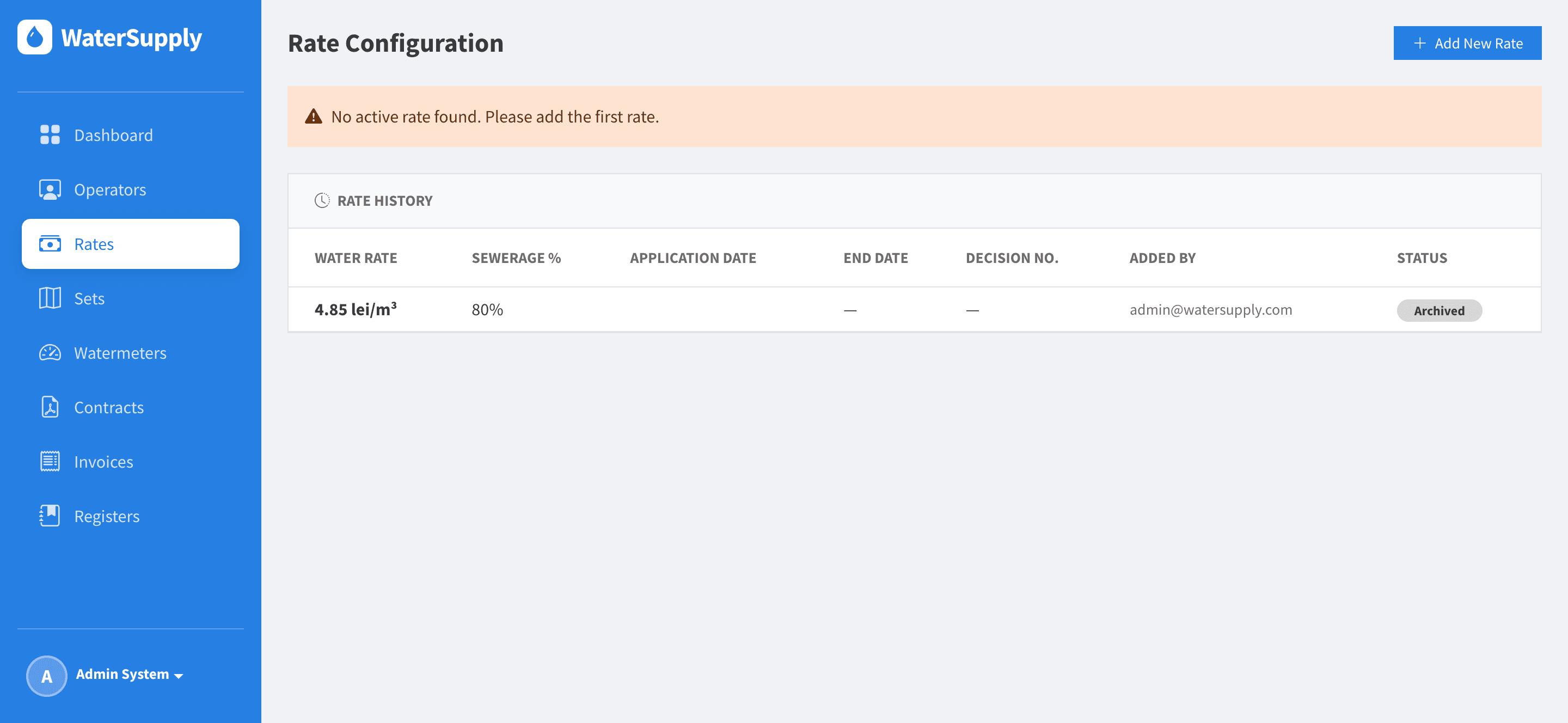 Rate Configuration