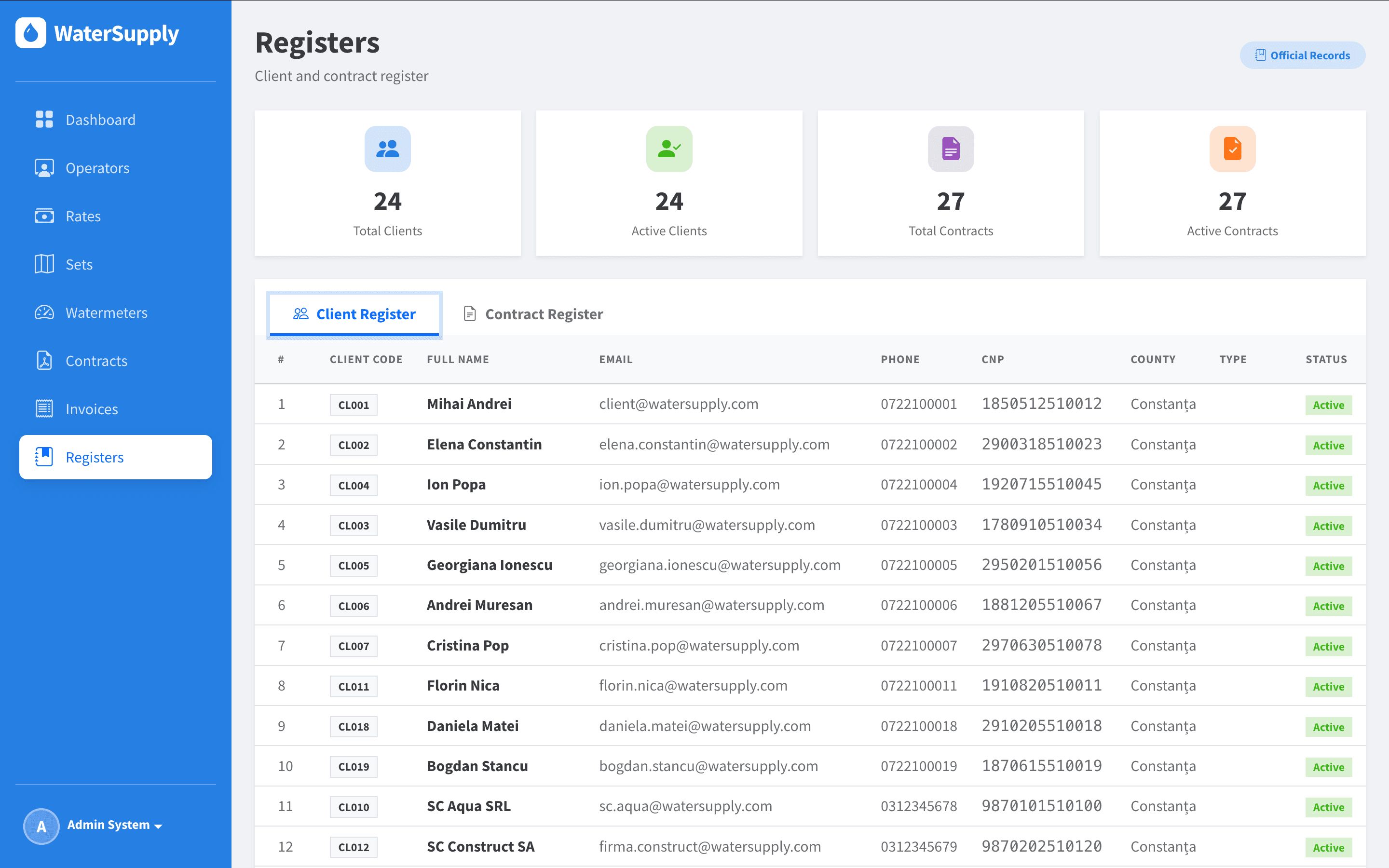 Registers - Client Register